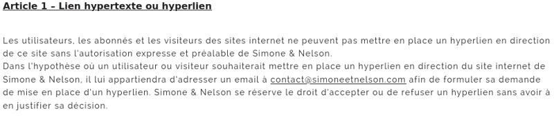 Conditions d’utilisation du site S&N interdisant de faire un lien vers le site