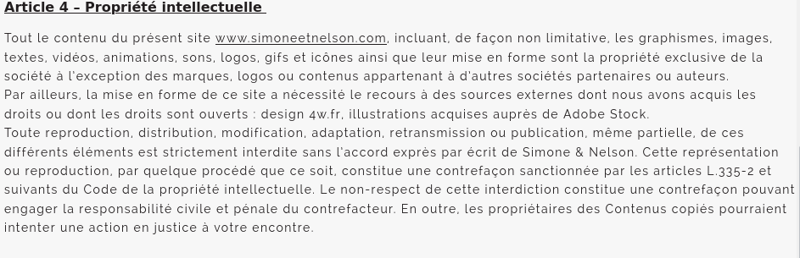 Conditions d’utilisation du site S&N stipulant la propriété intellectuelle des contenus
