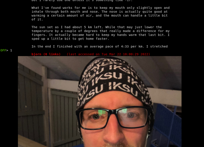 Offpunk displaying a picture from a gemlog you should follow