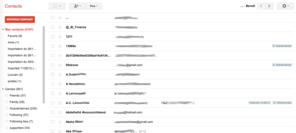 L'interface de Google Contacts, restées inchangée pendant des années.